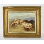 British School, late 19th century depicting two golden retrievers lying in a naturalistic setting,