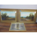 A pair of Victorian oil paintings of coastal landscapes, one with a figure walking along a path, the
