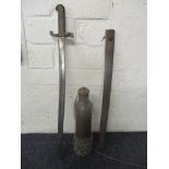 A French 1866 pattern bayonet together with a military issue sampling bottle Location: