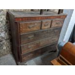 A 19th century oak chest of three short and three long drawers on ogee feet, 126cm h x 133cm w