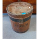 A vintage metal flour storage box with lid, 37cm h x 33cm diameter Location: