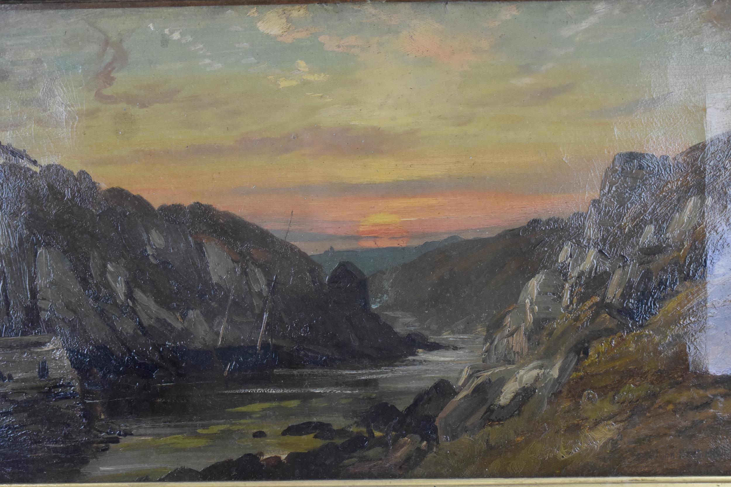 British 'The River Tamar', depicting a river landscape with sunset in the background, signed John - Bild 2 aus 4