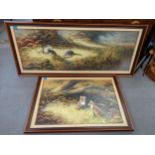 Mike Nance - a study of two fox cubs, and another of others on a river bank, oil on canvas, framed