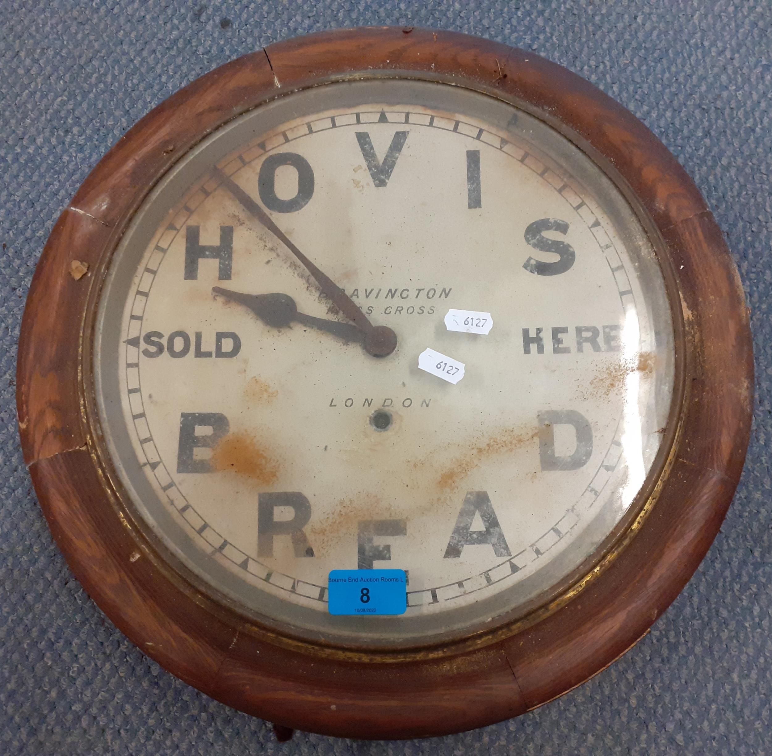 A late 19th/early 20th century Bravington's Hovis Bread advertising clock A/F Location: RWM