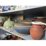 A mixed lot to include a large Doulton silicon Lambeth bowl, lustre drop ceiling hanging, Norman