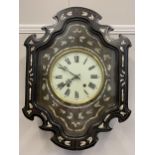 A late 19th Century French ebonised, wire and mother of pearl inlaid vineyard wall clock, the