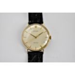 A gents 9ct gold cased manual wind Rolex Precision wristwatch having yellow metal baton hour