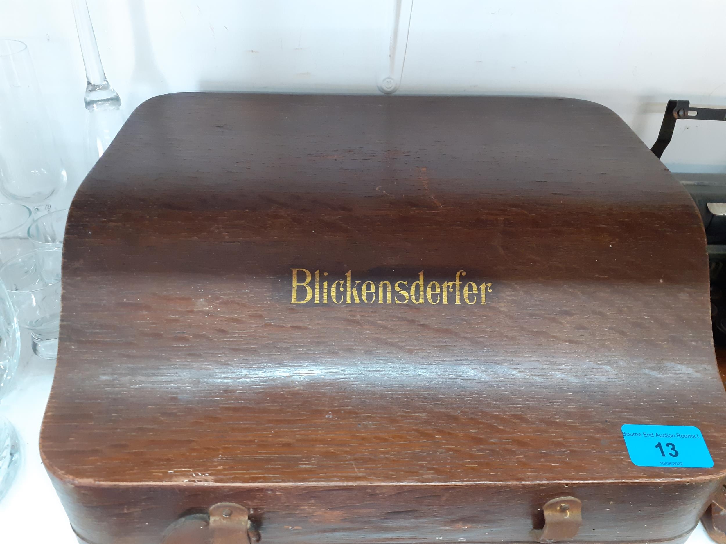 Circa 1900's, an oak cased Blickensderfer typewriter A/F Condition: the leather handle to the - Bild 2 aus 3