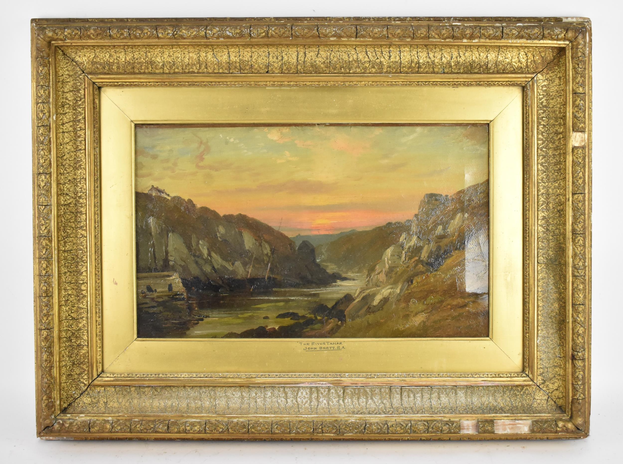 British 'The River Tamar', depicting a river landscape with sunset in the background, signed John