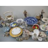 Ceramics to include figures, plates, decorative large teapot, and other items Location: 11.2/11.3