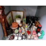 Modern collectables and ornaments to include glass models of animals, ebonized elephants and