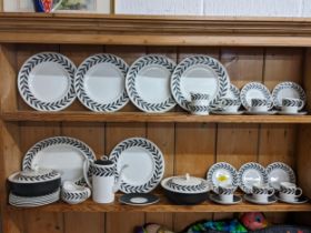 A Wedgwood Susie Cooper Design dinner and coffee set decorated in black and white together with an