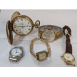Watches to include a gold plated half hunter pocket watch, Thomas Russell & Son Liverpool, Cauny,