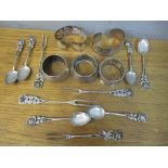 Mixed silver and white metal to include a set of continental 800 silver spoons and forks, 108.2g
