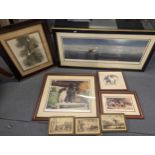 A group of framed and glazed pictures to include a signed limited edition print of a Spitfire by