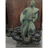 A pair of large Austen Productions 1980's sculptures of a dragon A/F and a Japanese Samurai