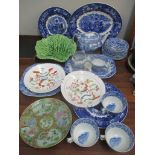 Mixed china to include a Chinese canton plate, blue and white china, Sarreguemines cabbage plate and