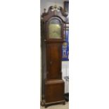 A George III oak cased longcase clock, the arched top brass dial having Roman numerals with