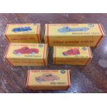 Five boxed Dublo Dinky toy cars to include 066 Bedford Flat Truck, 067 Austin Taxi, 061 Ford