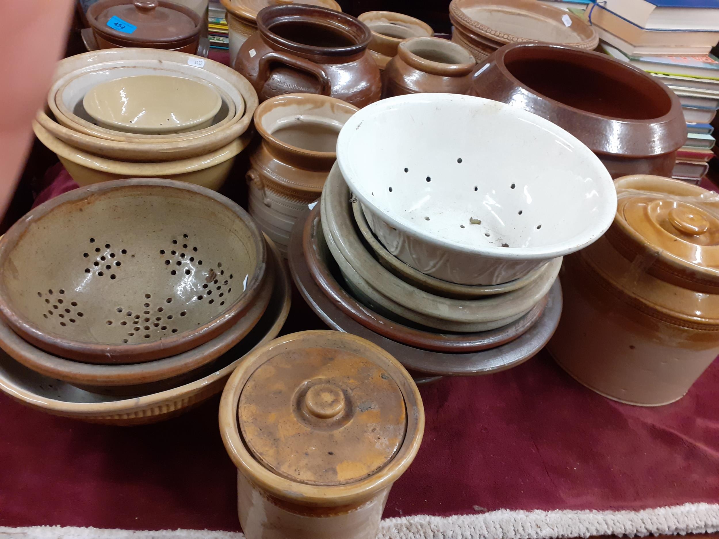 A quantity of early 20th century kitchen stoneware storage jars, sieves and bowls Location: G - Bild 3 aus 3