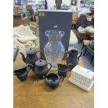 A group of 19th century and Wedgwood black basalt tea wares to include coffee pots, a Cauldron