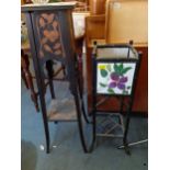 Two early 20th century plant stands, one having painted Minton Hollins & Co tile surround