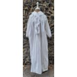 A late 19th/early 20th Century gents white cotton, full length nightgown with smock collar and front