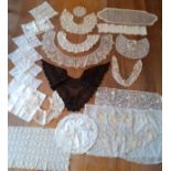 Vintage lace insertions, trimmings and collars to include 2 cream Irish crotchet lace collars with