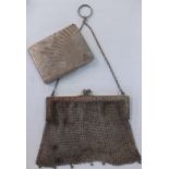 An early 20th Century, white metal chain evening bag together with an Art Deco white metal