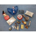 A group of vintage pin cushions and sewing related items to include a British Empire Exhibition