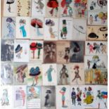 A quantity of early 20th Century postcards, mainly hat, Harem and Hobble skirt related, to include