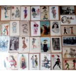 A quantity of early 20th Century Parisian fashion and glamour postcards to include the following