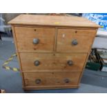 A Victorian pine chest of two short and two long drawer, on plinth base, 91cm h x 80cm w Location: