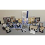 A collection of silver proof coins and sets to include 1991-1995 WWII 50th anniversary set in