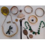 Mixed vintage costume jewellery and other items to include a silver filigree brooch in the form of a