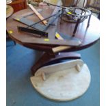 A Victorian breakfast table with central mahogany pedestal A/F, mixed rulers, a marble washstand