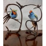 Two Albany painted porcelain models of birds on bronze stands A/F Condition: one has a foot