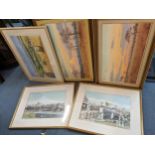 Mixed pictures to include two F.B Shaw watercolours depicting Windsor Castle to the background,