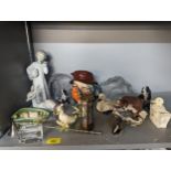 Mixed household ornament, figures and models to include a Goebel Rabin, USSR badges, and others