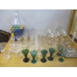 A selection of table glass to include a group of four Victorian green drinking glasses, and two