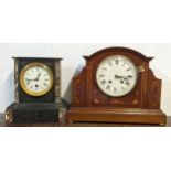 Two late 19th/early 20th century clocks to include a mahogany inlaid German 8-day clock and a marble