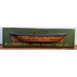 A vintage painted half block model of a hull boat, 17.5cm h x 65.5cm w Location: