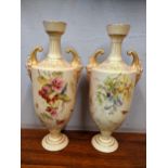 A pair of Royal Worcester blush ivory twin handled vases numbered 1759, 26.5cm h Location: