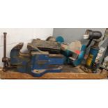 A Clarke Bench Grinder, together with a Record vice, 10-ton jack and mixed spanners Location:G