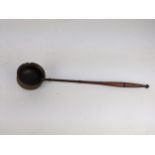 A rare late 18th century treen toddy ladle, the turned yew wood shaft with turned fruit wood bowl