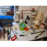 A mixed lot to include an anglepoise lamp, Villeroy & Boch clock, mixed tools and other items