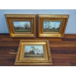 James Wright - a set of three oils each of rural scenes, 12cm x 17cm, in gilt frames Location: G