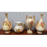 A collection of Royal Worcester blush ivory to include 1376 jug, 2120 vase and a pair of 982 vases