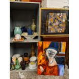 A mixed lot to include a Portobello Scotland jug, an Olga Koval oil painting of a cat and other