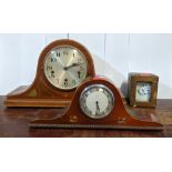 A 20th century 8-day mantel clock striking on five rods, together with a carriage clock and a